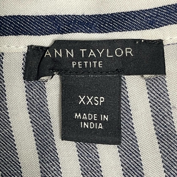 Ann Taylor Navy White Striped Balloon Sleeve Top Blouse - Size XXSP - Picture 12 of 15